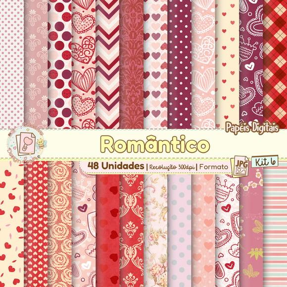 Papéis Digitais Romântico Kit 6