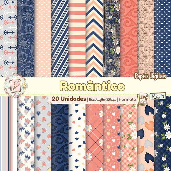 Papéis Digitais Romântico Kit 5