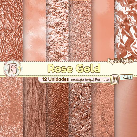 Papéis Digitais Rose Gold Kit 1