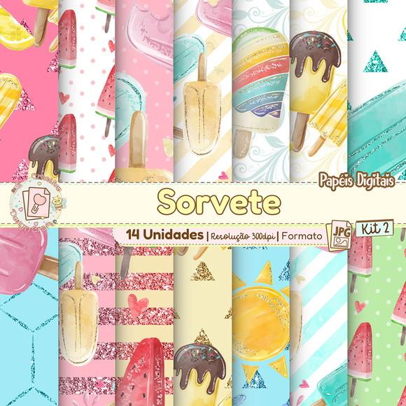 Papéis Digitais Sorvete Kit 2