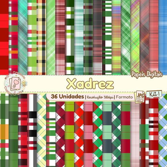 Papéis Digitais Textura de Tecido Xadrez Kit 1