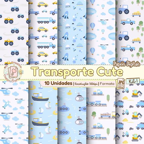 Papéis Digitais Transporte Cute Kit 1