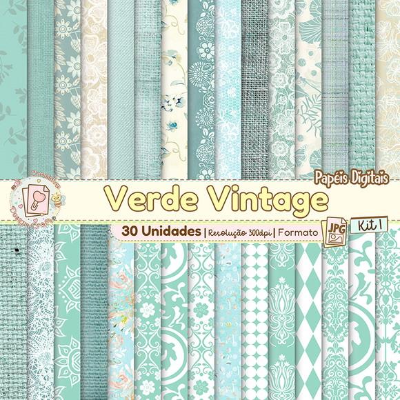 Papéis Digitais Verde Vintage Papers Kit 1