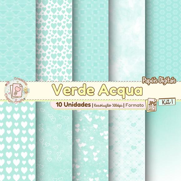 Papéis Digitais Verde Acqua Kit 1