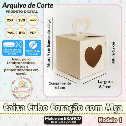 Arquivo Corte Silhouette Caixa Cubo Coração com Alça