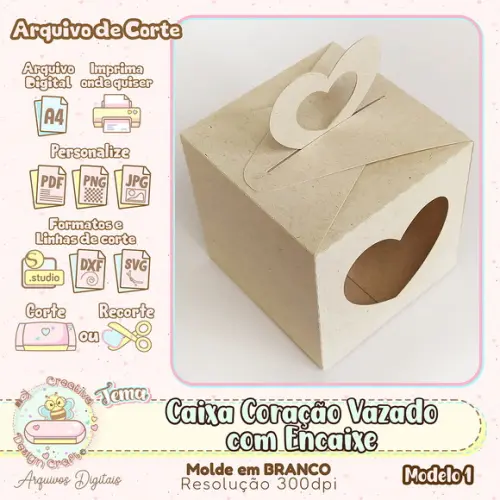 Arquivo Corte Silhouette Caixa Cubo Coração com Alça
