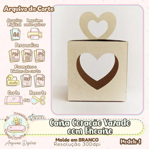 Arquivo Corte Silhouette Caixa Cubo Coração com Alça