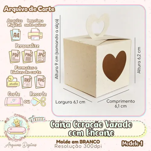 Arquivo Corte Silhouette Caixa Cubo Coração com Alça