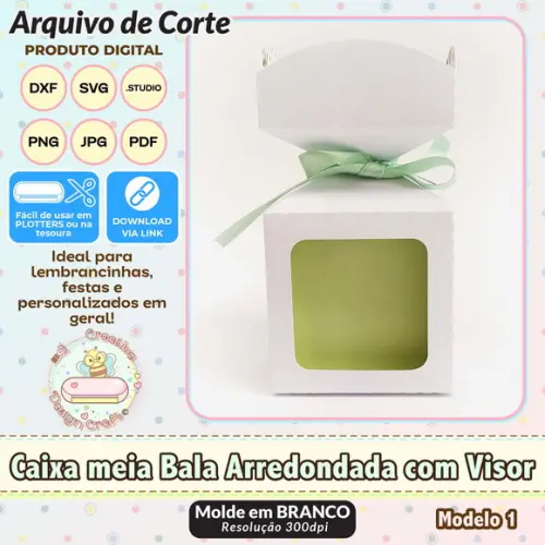 Arquivo Corte Silhouette Caixa Meia Bala Arredondada Visor