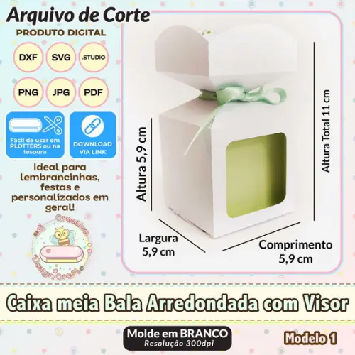 Arquivo Corte Silhouette Caixa Meia Bala Arredondada Visor