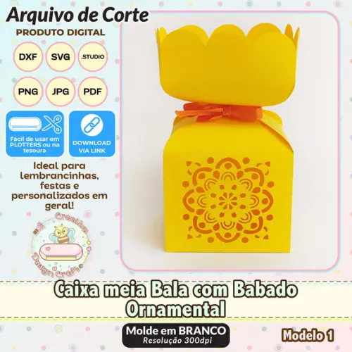 Arquivo Corte Silhouette Caixa Meia Bala Babado Ornamental