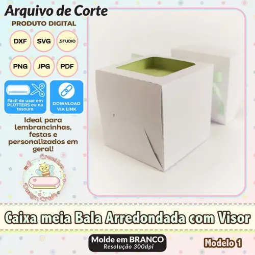 Arquivo Corte Silhouette Caixa Meia Bala Arredondada Visor