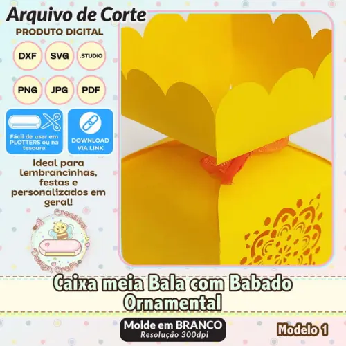 Arquivo Corte Silhouette Caixa Meia Bala Babado Ornamental