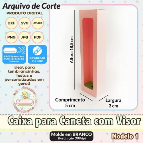 Arquivo Corte Silhouette Caixa para Caneta com Visor 1