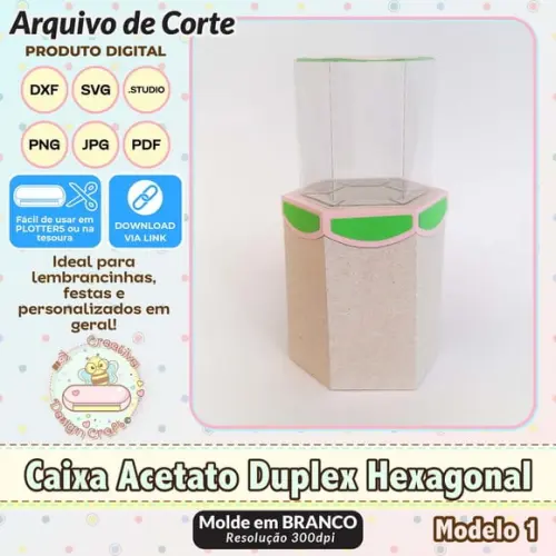 Arquivo de Corte Silhouette Caixa Acetato Duplex Hexagonal 1