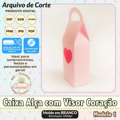 Arquivo de Corte Silhouette Caixa Alça com Visor Coração 1