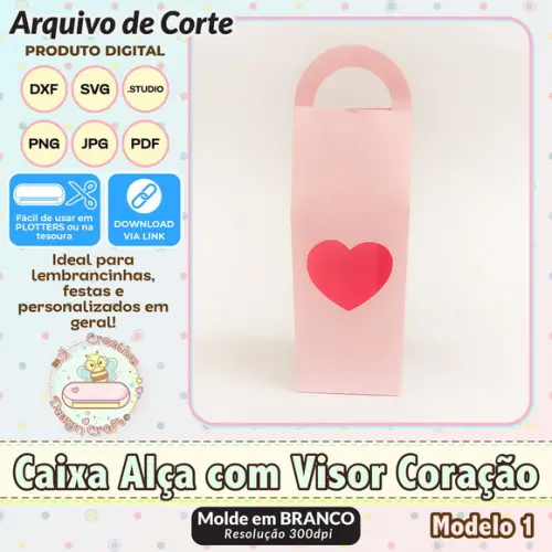 Arquivo de Corte Silhouette Caixa Alça com Visor Coração 1