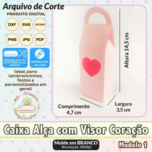 Arquivo de Corte Silhouette Caixa Alça com Visor Coração 1
