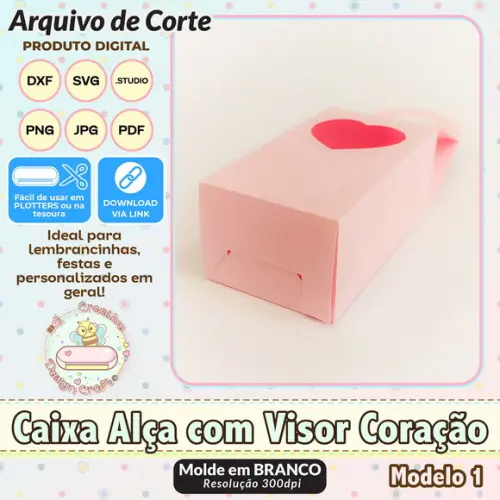Arquivo de Corte Silhouette Caixa Alça com Visor Coração 1