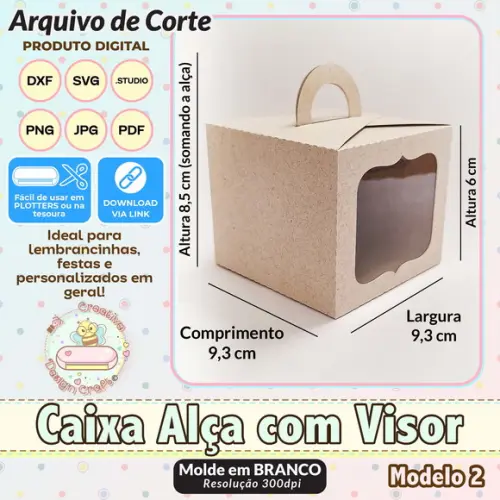 Arquivo de Corte Silhouette Caixa Alça com Visor Modelo 2