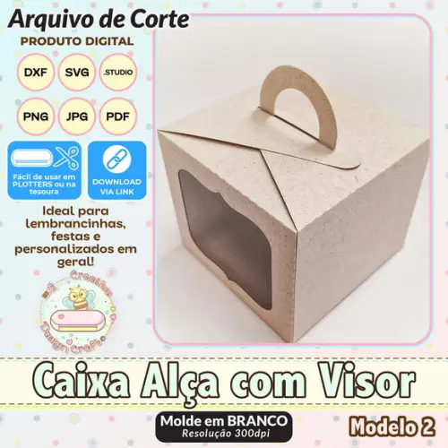 Arquivo de Corte Silhouette Caixa Alça com Visor Modelo 2