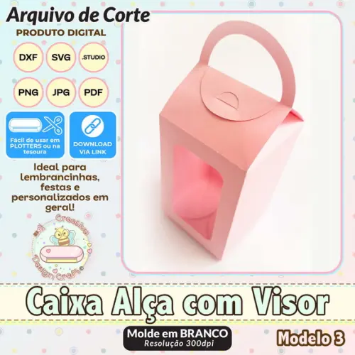 Arquivo de Corte Silhouette Caixa Alça com Visor Modelo 3