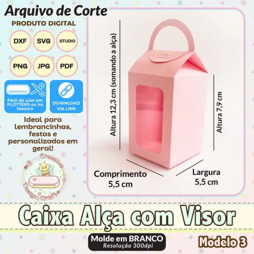 Arquivo de Corte Silhouette Caixa Alça com Visor Modelo 3