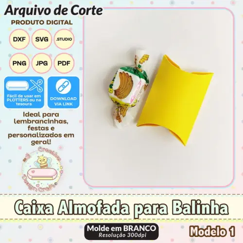 Arquivo de Corte Silhouette Caixa Almofada para Balinha