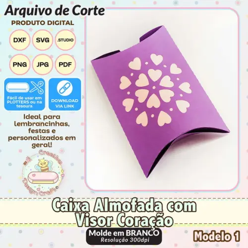 Arquivo de Corte Silhouette Caixa Almofada Visor Coração 1