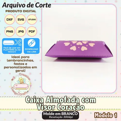 Arquivo de Corte Silhouette Caixa Almofada Visor Coração 1