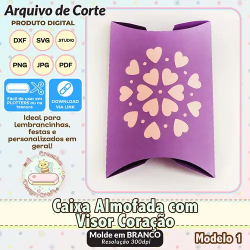 Arquivo de Corte Silhouette Caixa Almofada Visor Coração 1