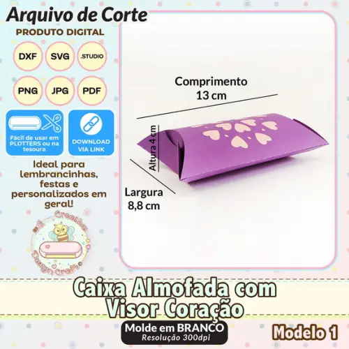Arquivo de Corte Silhouette Caixa Almofada Visor Coração 1