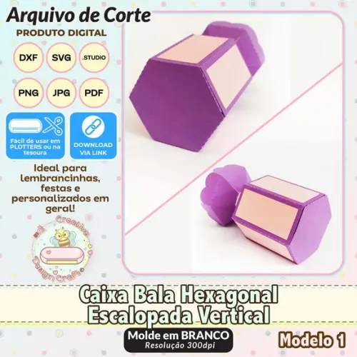 Arquivo de Corte Silhouette Caixa Bala Hexagonal Escalopada