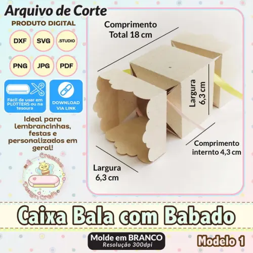 Arquivo de Corte Silhouette Caixa Bala com Babado