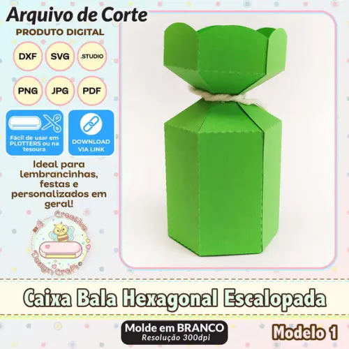 Arquivo de Corte Silhouette Caixa Bala Hexagonal Escalope 1