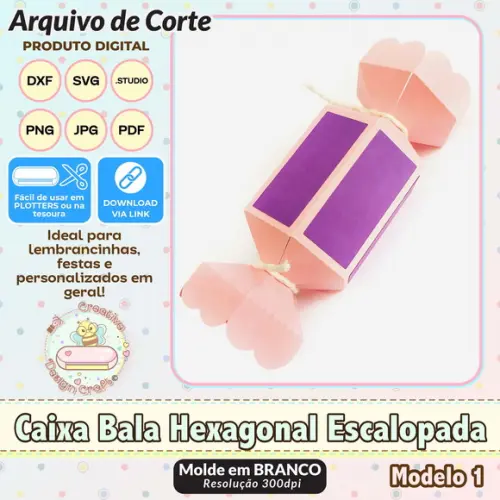 Arquivo de Corte Silhouette Caixa Bala Hexagonal Escalope 1