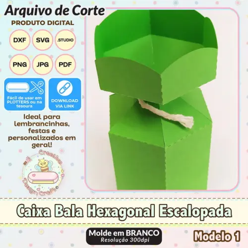 Arquivo de Corte Silhouette Caixa Bala Hexagonal Escalope 1