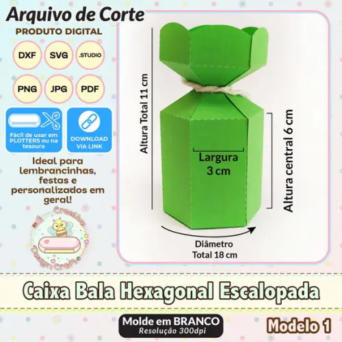 Arquivo de Corte Silhouette Caixa Bala Hexagonal Escalope 1