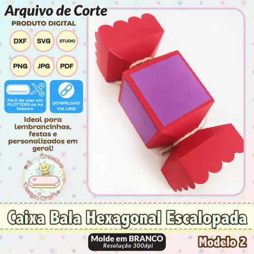 Arquivo de Corte Silhouette Caixa Bala Hexagonal Escalope 2