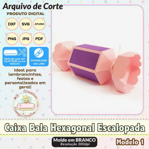 Arquivo de Corte Silhouette Caixa Bala Hexagonal Escalope 1