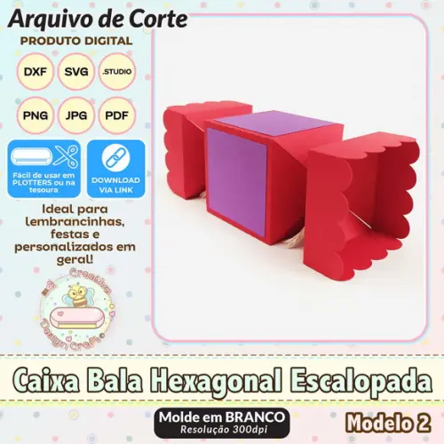 Arquivo de Corte Silhouette Caixa Bala Hexagonal Escalope 2