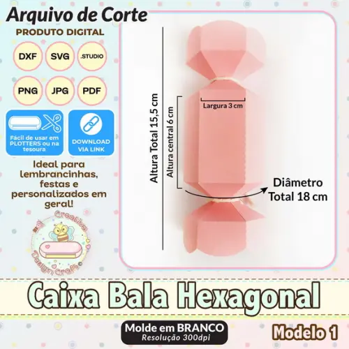 Arquivo de Corte Silhouette Caixa Bala Hexagonal Modelo 1