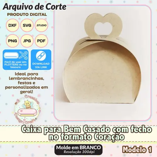 Arquivo de Corte Silhouette Caixa Bem Casado Fecho Coração