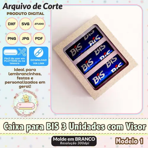 Arquivo de Corte Silhouette Caixa Bis 3 Unidades Visor