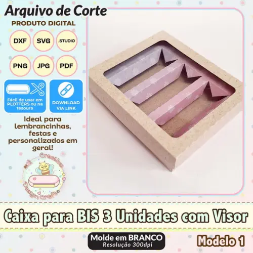 Arquivo de Corte Silhouette Caixa Bis 3 Unidades Visor