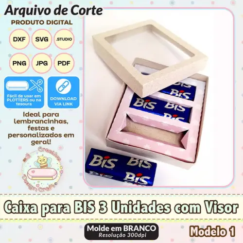 Arquivo de Corte Silhouette Caixa Bis 3 Unidades Visor