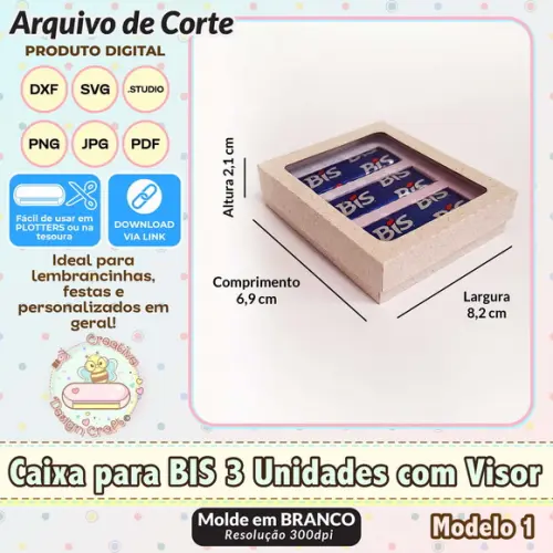 Arquivo de Corte Silhouette Caixa Bis 3 Unidades Visor