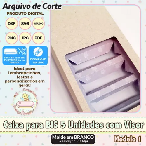 Arquivo de Corte Silhouette Caixa Bis 5 Unidades Visor