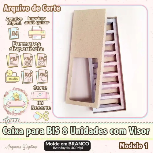 Arquivo de Corte Silhouette Caixa Bis 8 Unidades com Visor