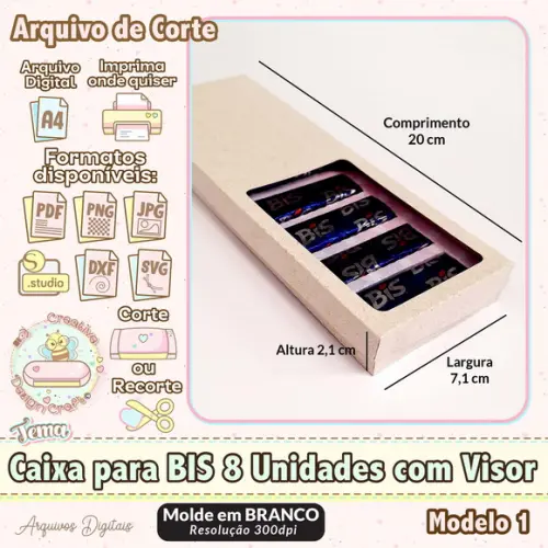 Arquivo de Corte Silhouette Caixa Bis 8 Unidades com Visor